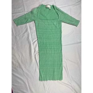 remain birger christensen Green Low Cut Knit Stretch Short Sleeve Mini Dress